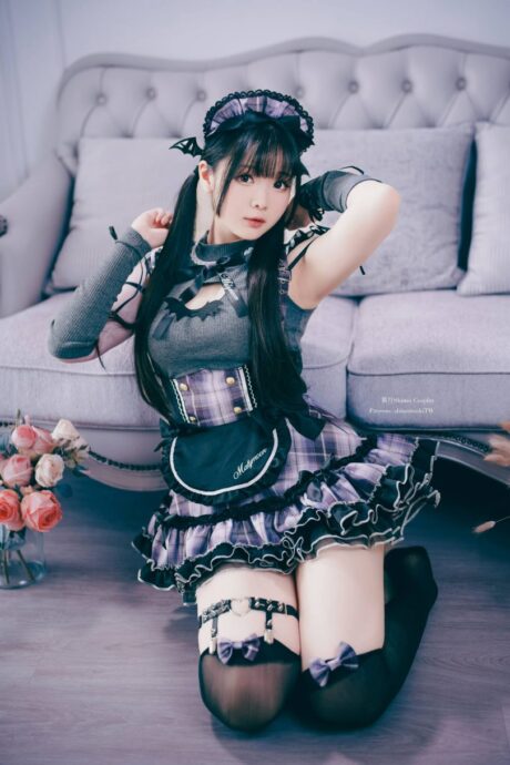 霜月shimo女仆紫黑恶魔造型图赏：蕾丝蝙蝠元素打造暗黑甜系21P