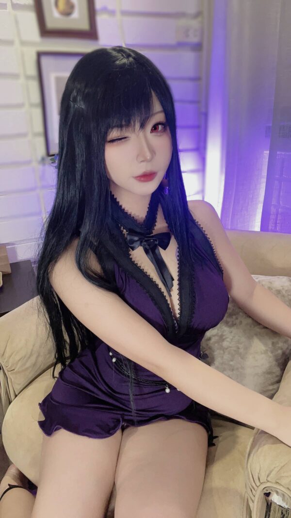 最终幻想VII紫色礼服蒂法COS,yuuhui玉汇作品还原夜色优雅气质