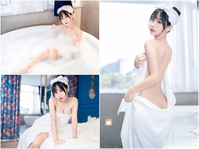 萌芽儿o0多风格写真图集：沉静黑婚纱与清透白泳装的视觉展现