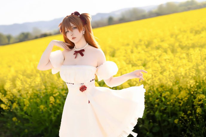 COS 星之迟迟出镜明日香，在金色花海中还原经典二号机少女
