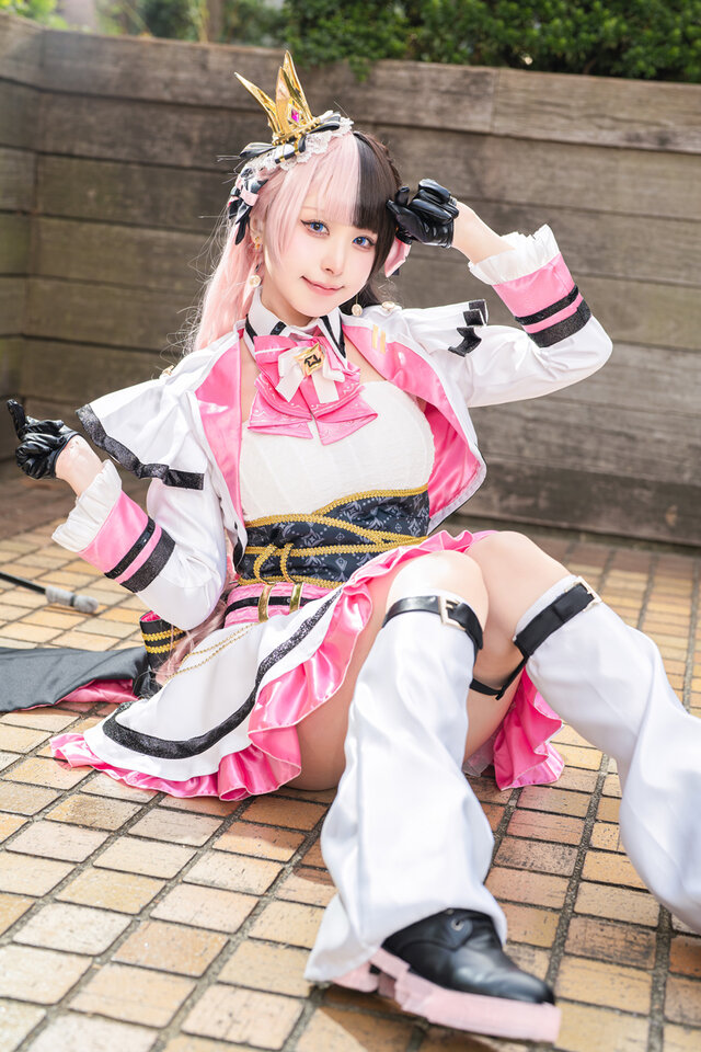 白藍hani橘雏乃COS图集:粉白迷你裙偶像装还原VSPO!元气少女