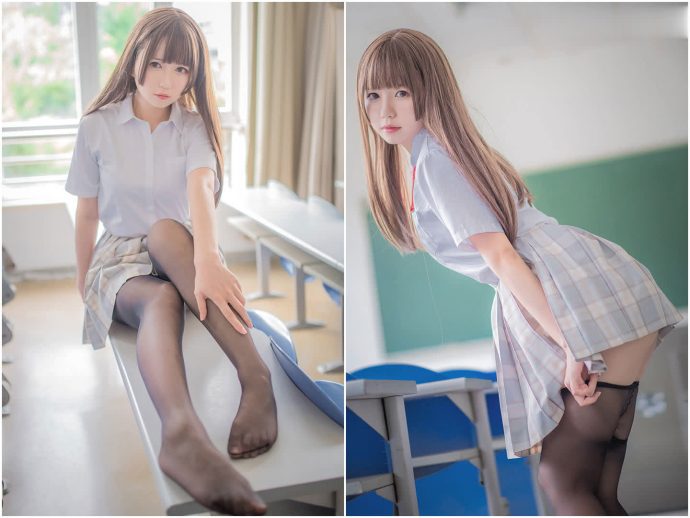 白金Saki学生制服私房图集：清纯校园JK与吊带袜细节的温柔定格