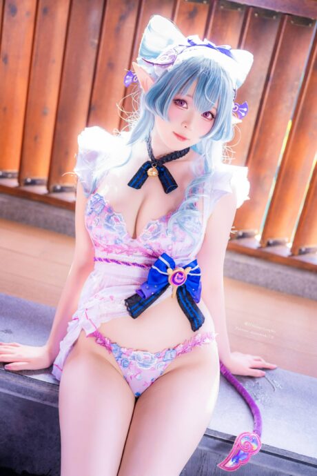 霜月shimo写真诠释原神梦见月瑞希,稻妻温泉馆里的温柔食梦貘
