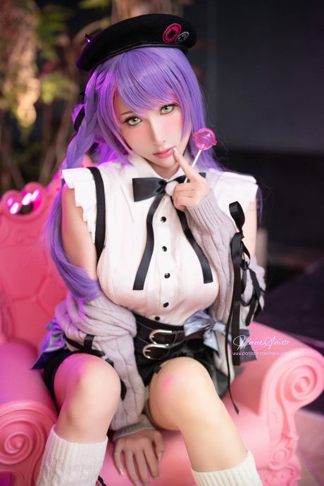 COS雨波_HaneAme还原虚拟偶像常暗永远,紫色长发与小恶魔装扮细节拉满