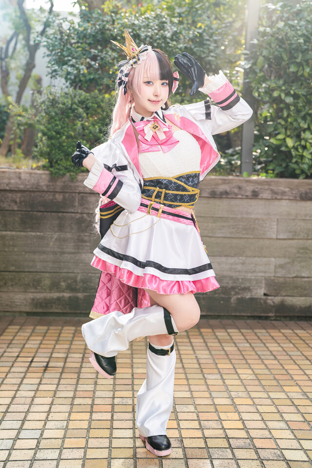 白藍hani橘雏乃COS图集:粉白迷你裙偶像装还原VSPO!元气少女