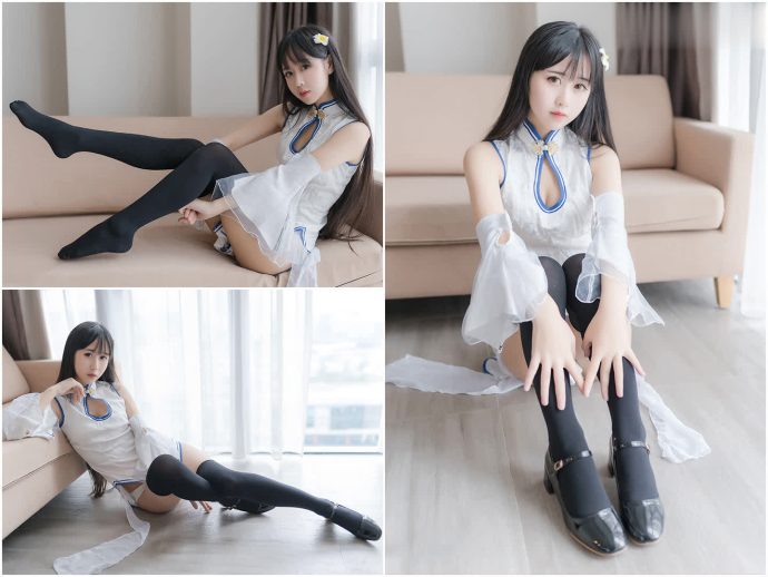 萌芽儿o0多风格写真图集：沉静黑婚纱与清透白泳装的视觉展现