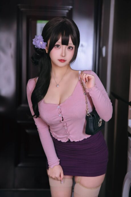 日奈娇原创《韩国风小妈》写真图集：粉紫针织搭配展现温柔轻熟气质