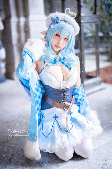 雨波_HaneAme演绎虚拟偶像雪花菈米COS,蓝白冬日装扮甜美温婉