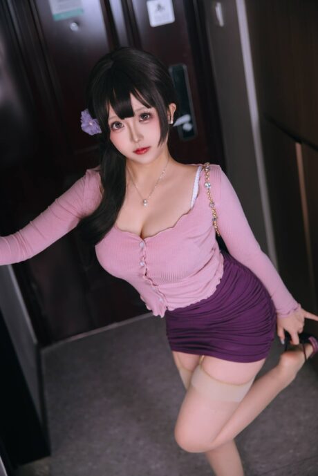 日奈娇原创《韩国风小妈》写真图集：粉紫针织搭配展现温柔轻熟气质