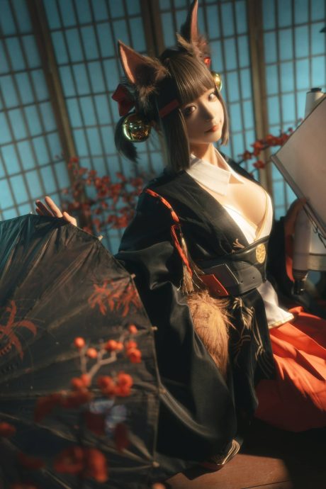 蠢沫沫赤城cos图集:还原碧蓝航线经典重樱和服与狐耳造型