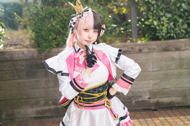 白藍hani橘雏乃COS图集:粉白迷你裙偶像装还原VSPO!元气少女