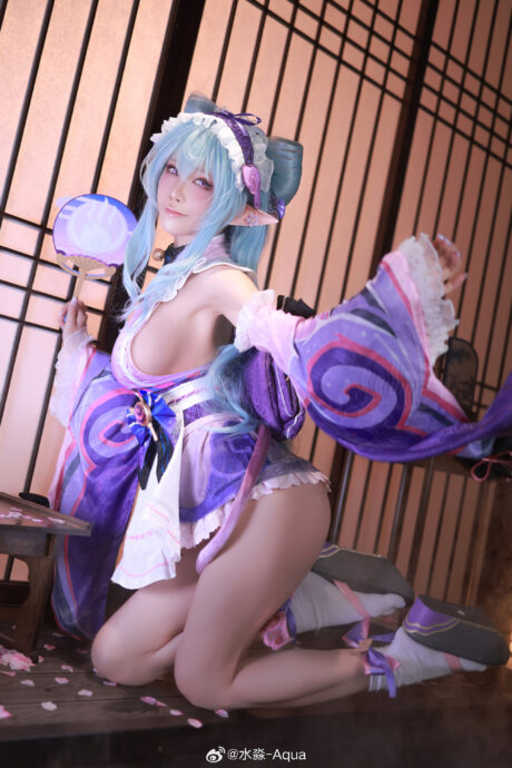 水淼aqua《原神》梦见月瑞希COS：和风温泉置景还原食梦疗愈师