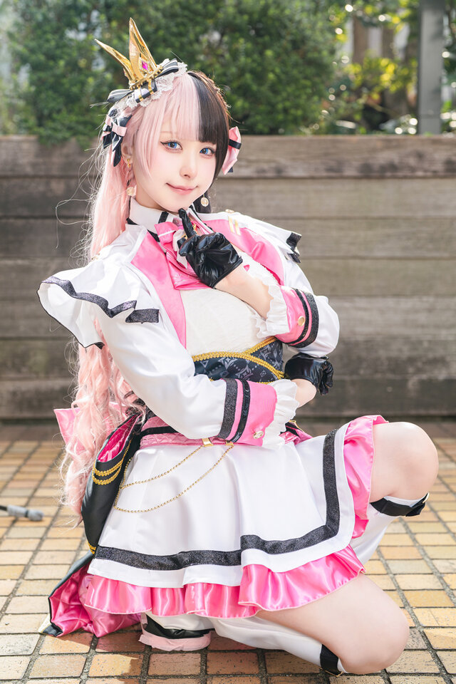 白藍hani橘雏乃COS图集:粉白迷你裙偶像装还原VSPO!元气少女
