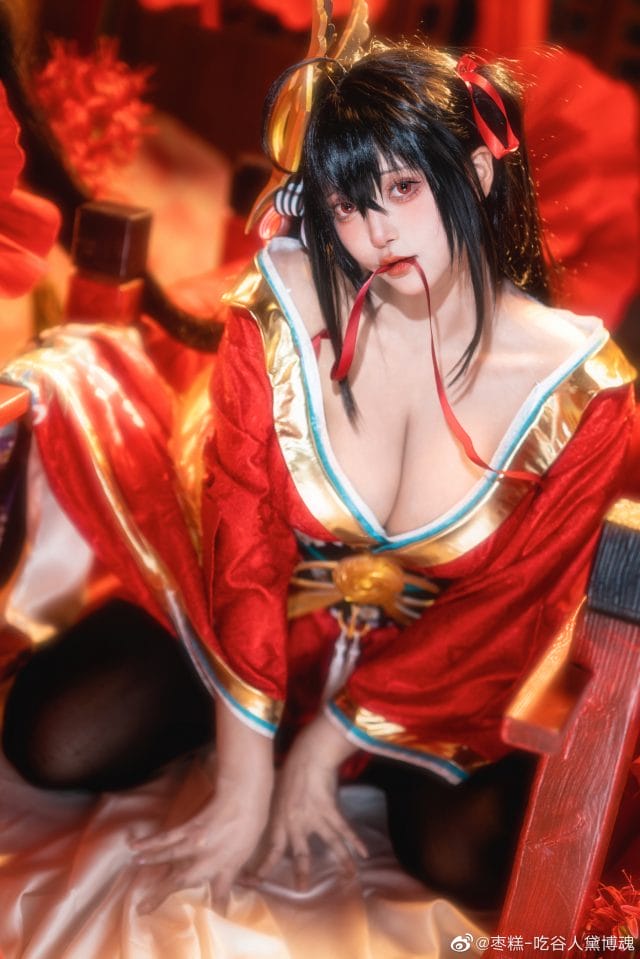 枣糕-吃谷人黛博魂碧蓝航线大凤COS 黑丝低胸和服还原病娇气质