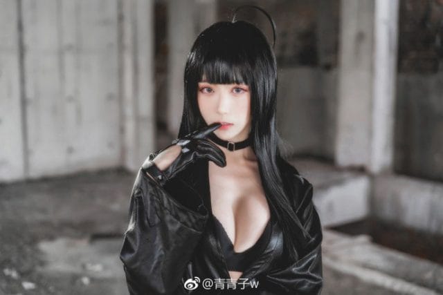 青青子w《冒险岛2》菲莉雅COS 符文剑士黑色皮衣造型