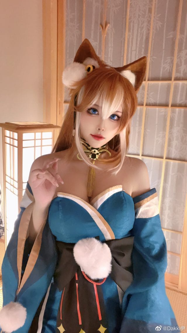 Dakki伊原神希娜COS 棕发猫耳和服还原稻妻NPC造型