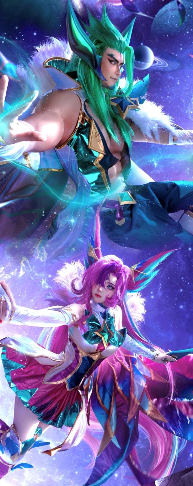小柔SeeU与W小小白W合作星之守护者霞洛双人COS 紫粉星光下的英雄联盟情侣还原