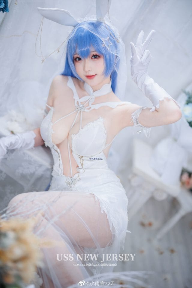 小南宫zzZ cos碧蓝航线新泽西花园婚纱皮肤 白色兔耳新娘造型图集