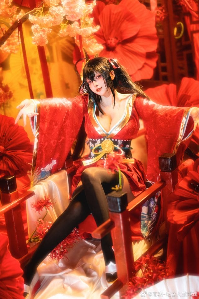 枣糕-吃谷人黛博魂碧蓝航线大凤COS 黑丝低胸和服还原病娇气质