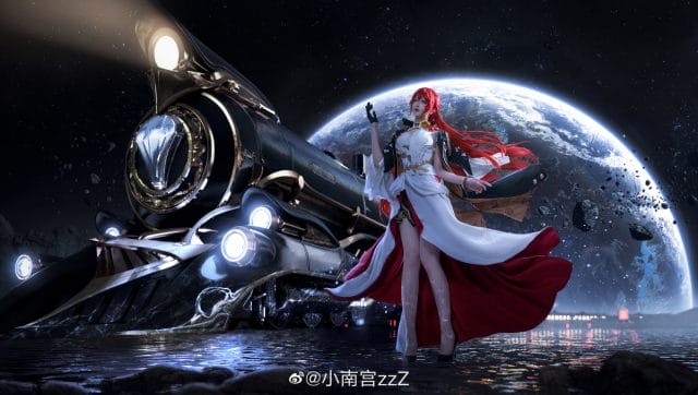 小南宫zzZ COS星穹铁道姬子：红发礼服搭配星空外景，知性科学家的从容气场还原
