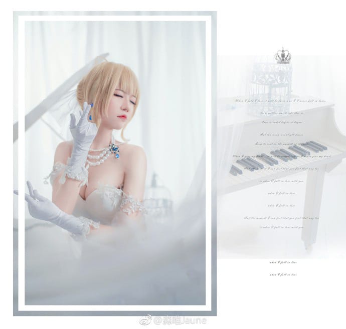 淼唯Jaune婚纱版Saber Alter COS：黑化骑士王披上纯白嫁衣的冷艳反差