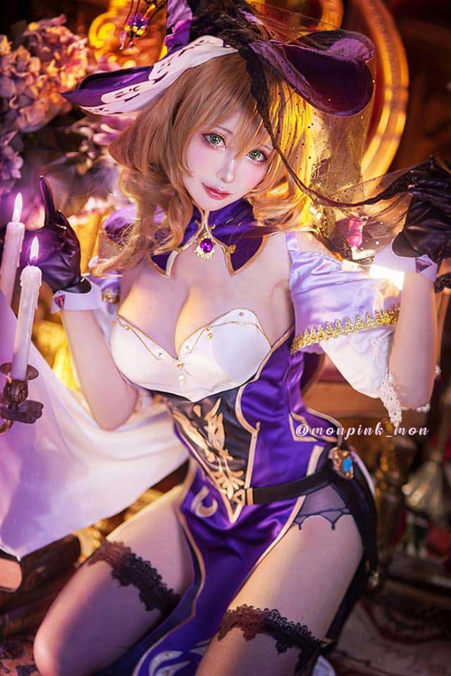 Mon夢_monpink原神丽莎COS 紫衣魔女造型还原书房场景