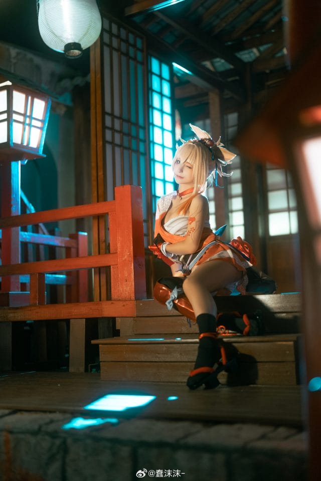 蠢沫沫《原神》宵宫COS,红色和服还原烟花女王的热烈气质