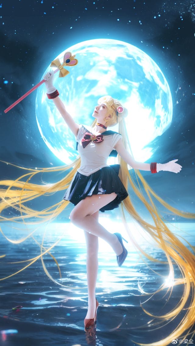 梁尘COS月野兔：双马尾水手服精准还原《美少女战士》经典造型