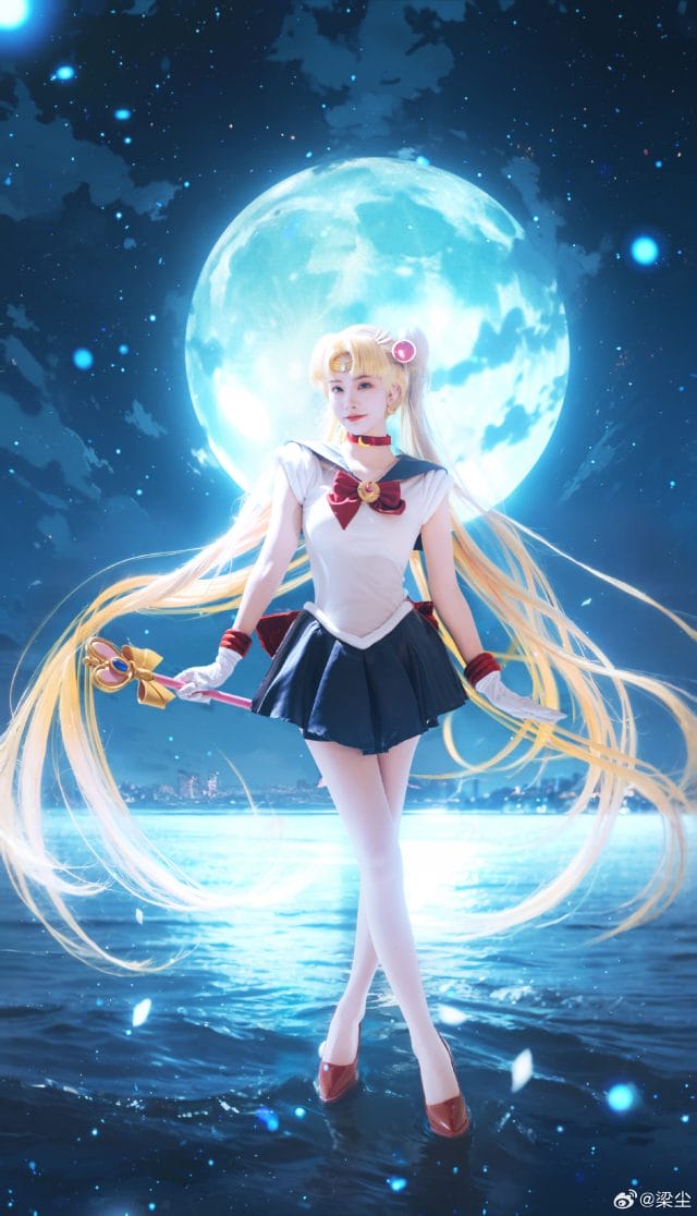 梁尘COS月野兔：双马尾水手服精准还原《美少女战士》经典造型