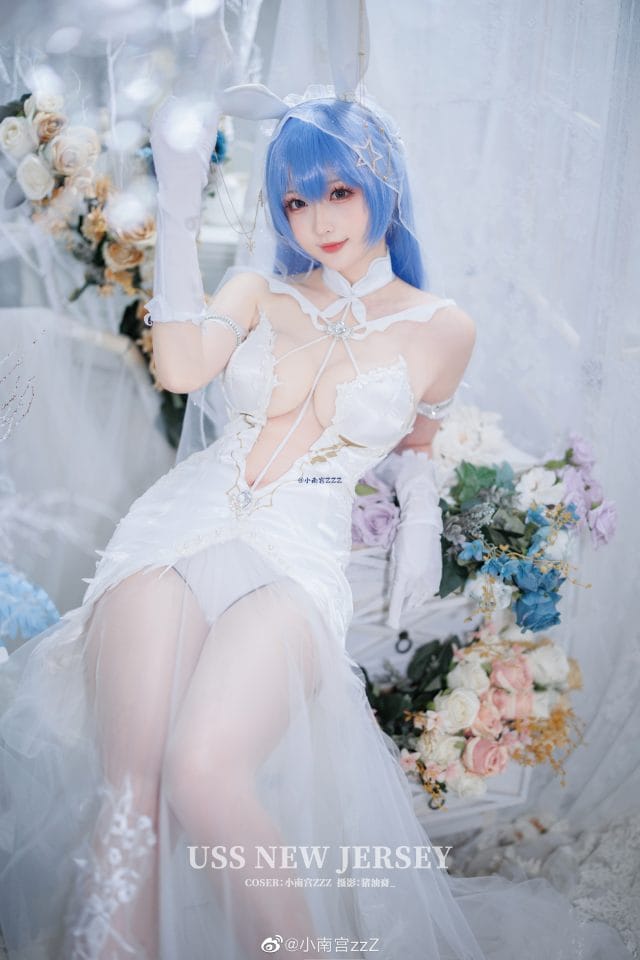 小南宫zzZ cos碧蓝航线新泽西花园婚纱皮肤 白色兔耳新娘造型图集