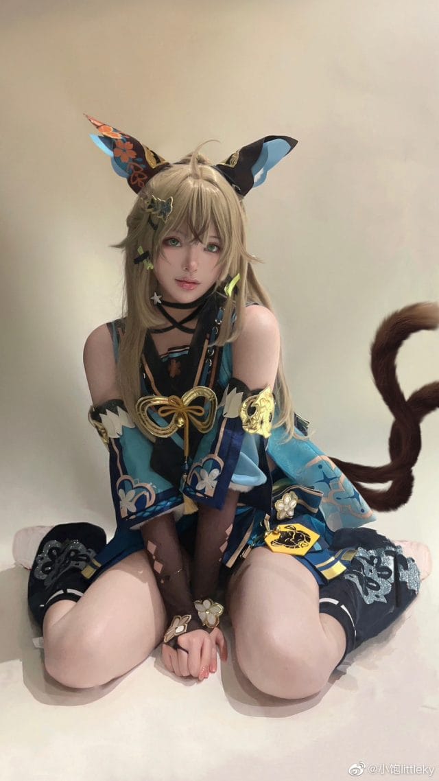 小饱littleky COS原神绮良良棚拍写真 猫耳双尾甜美造型灵动还原稻妻快递少女
