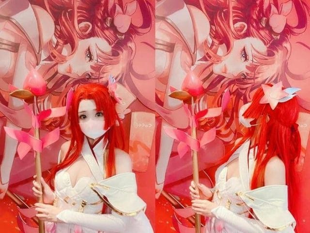 Neneko王者荣耀貂蝉COS写真：红发紧身战衣下的甜美与妩媚反差