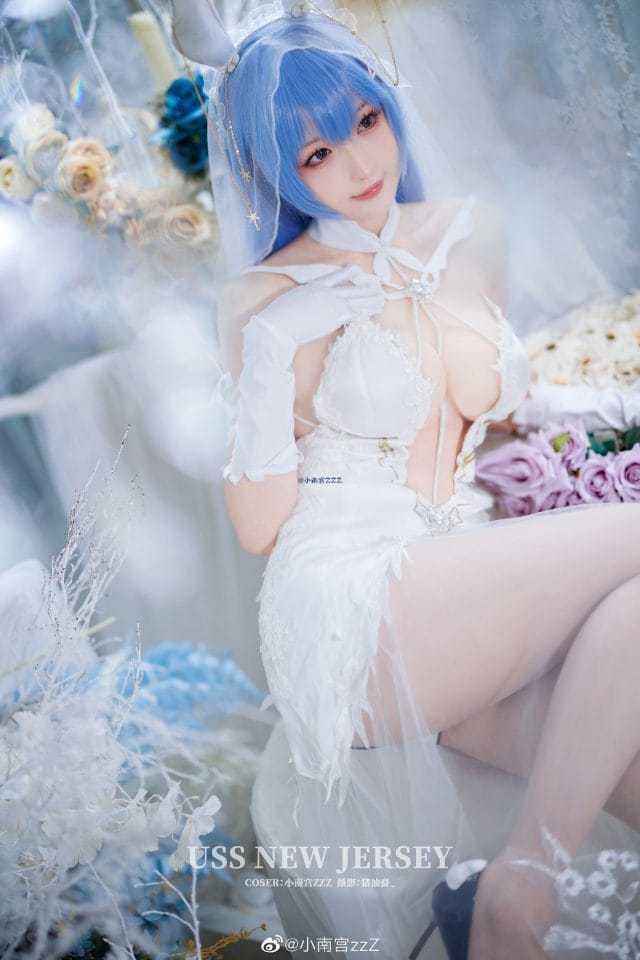 小南宫zzZ cos碧蓝航线新泽西花园婚纱皮肤 白色兔耳新娘造型图集