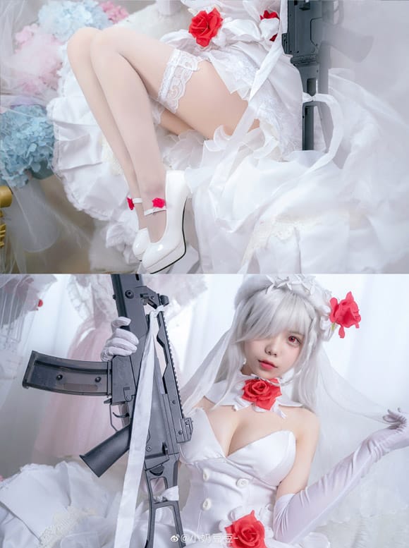 小奶豆豆COS少女前线G36C白色情人节皮肤，白裙红花温柔还原「迈出步伐的你」