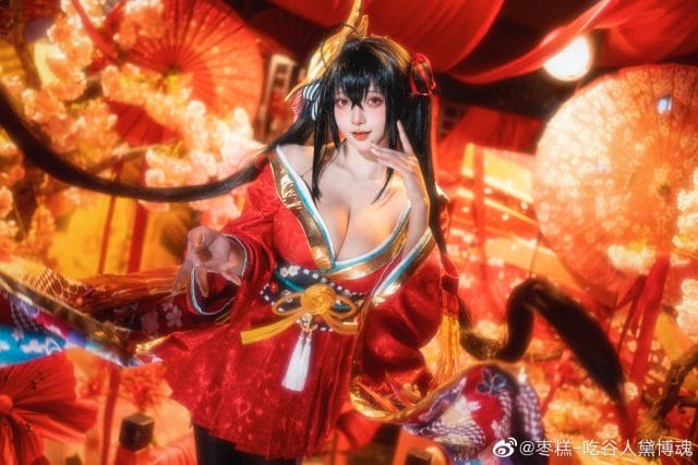枣糕-吃谷人黛博魂碧蓝航线大凤COS 黑丝低胸和服还原病娇气质