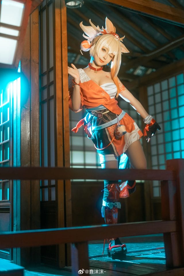 蠢沫沫《原神》宵宫COS,红色和服还原烟花女王的热烈气质