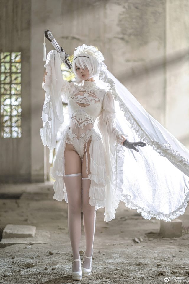 镜酱婚纱版2B COS图集 尼尔机械纪元新娘造型演绎