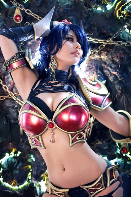 螺旋猫队长Tasha COS《刀塔2》痛苦女王阿卡莎,暗黑妩媚造型还原