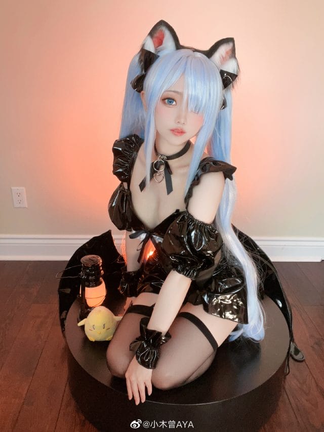 小木曾AYA碧蓝航线雅努斯万圣节COS,黑色蕾丝小恶魔造型还原
