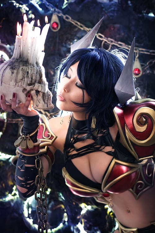 螺旋猫队长Tasha COS《刀塔2》痛苦女王阿卡莎,暗黑妩媚造型还原