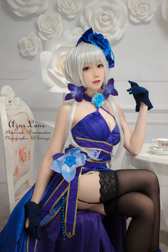 焖焖碳 COS 碧蓝航线光辉「永不落幕的茶会」,蕾丝蓝裙造型图集