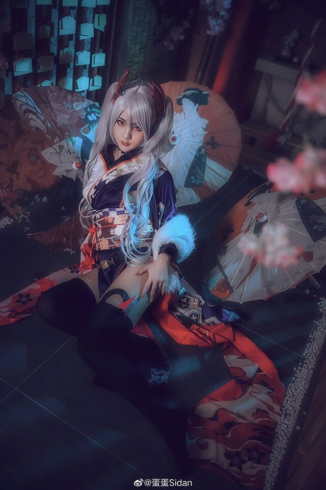 蛋蛋Sidan《碧蓝航线》欧根亲王COS 黑丝束腰裙还原御姐气场
