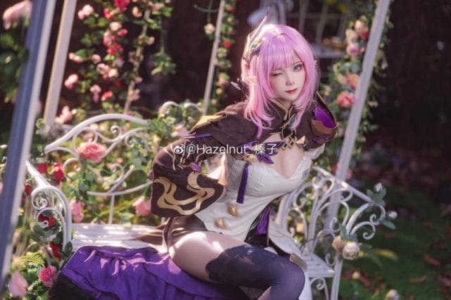 Hazelnut_榛子崩坏3爱莉希雅COS写真:粉色假发暖光布景还原妖精气质