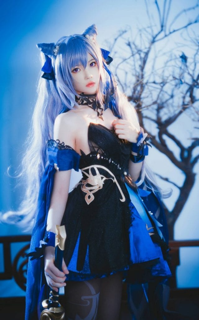 桜桃喵原神刻晴COS写真:冷紫色调下的璃月玉衡星高还原演绎