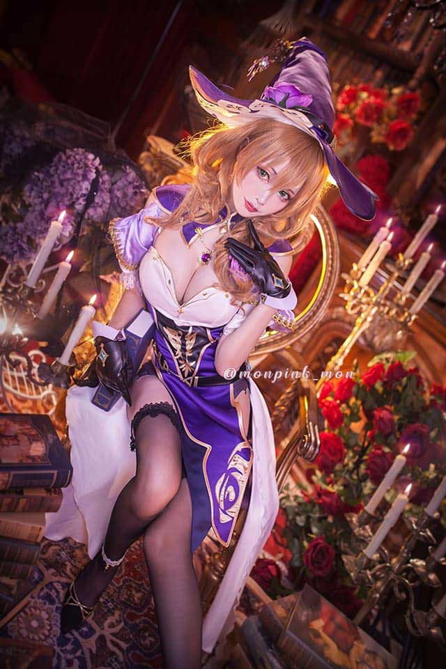 Mon夢_monpink原神丽莎COS 紫衣魔女造型还原书房场景