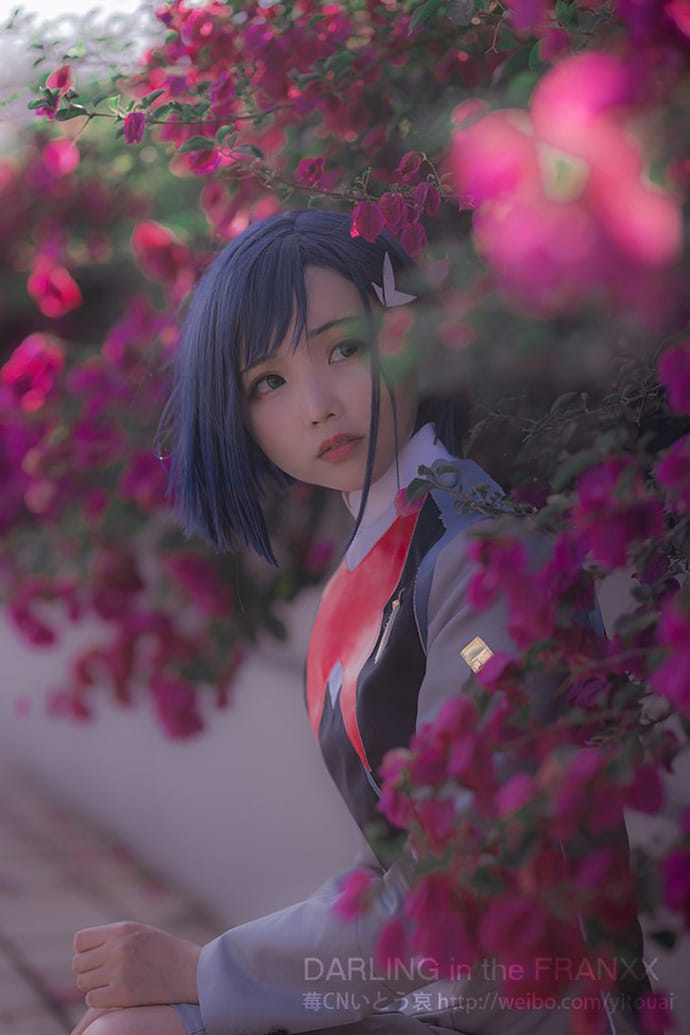 猫步她老公哀子COS《DARLING in the FRANXX》莓，冷色调下短发驾驶服的克制少女感