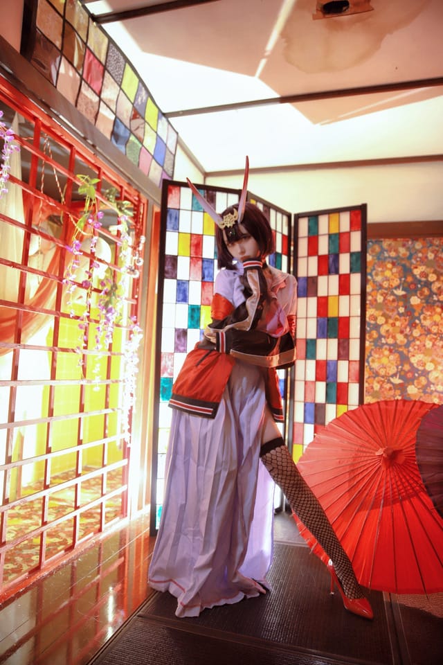 Shika小鹿鹿cos酒吞童子 FGO紫发金瞳女魔王造型还原