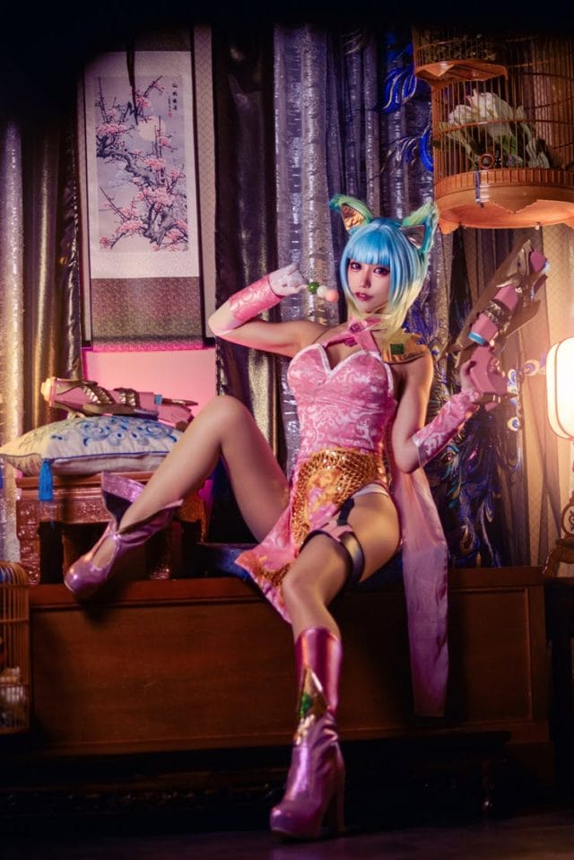 煙_HedY 传说对决维奥莱特「红莲枪魂·无双」烟花旗袍 COS 写真